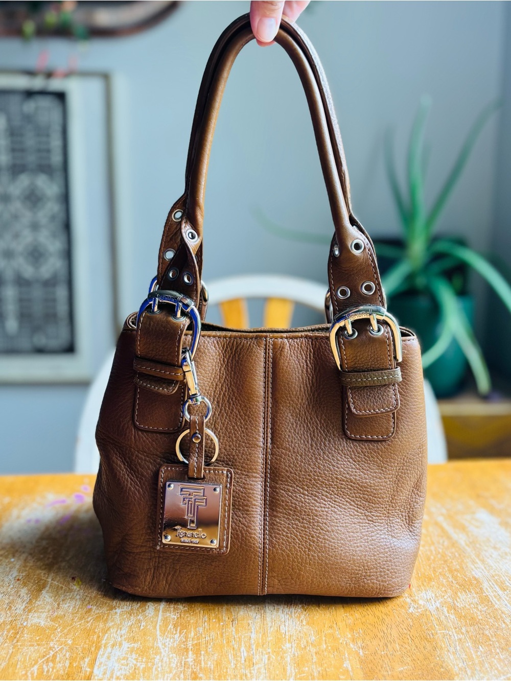 Tignanello Y2K Vintage Brown Leather Shoulder Bag with Buckle Hardware - Picture 10 of 10